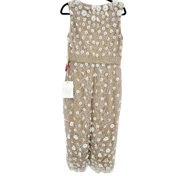 Mac Duggal Beaded Floral Appliqué Midi Sheath Formal/Prom Dress Nude Size 10 NWT - Picture 4 of 11